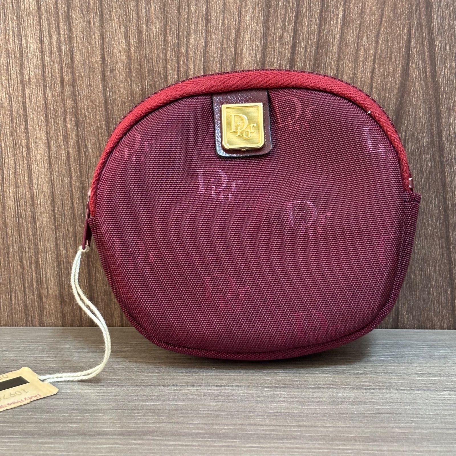 ビンテージDIORミニポーチバック ☆ Christian Dior ディオール ロゴ ミニポーチ ボルドー系