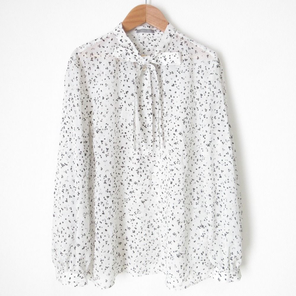 25 SS Theory luxe セオリーリュクス DOTTY PRINT JINA ボウタイ付きブラウス シャツ 40 ホワイト レディース 古着