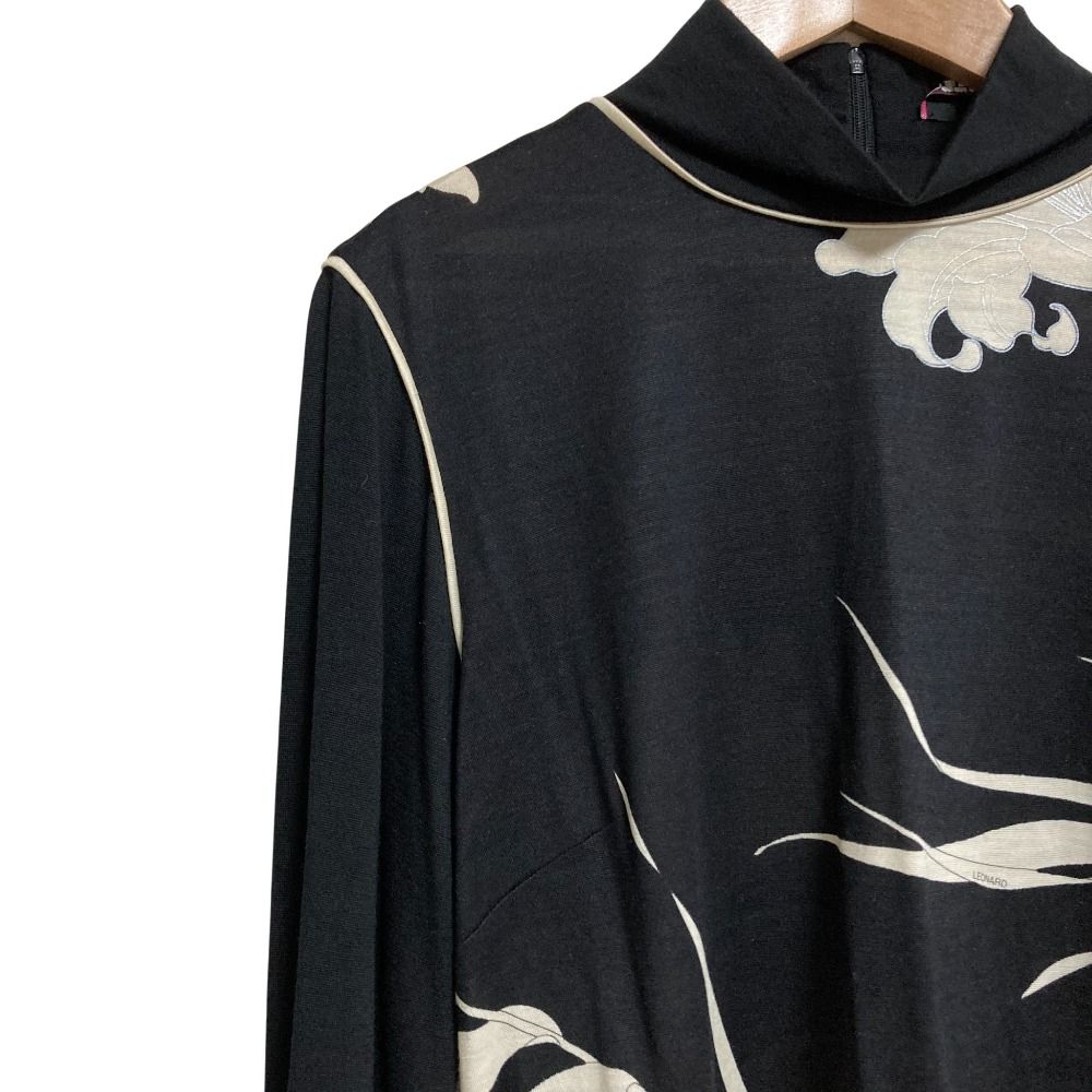 美品✨レオナール ウールシルク ハイネックフラワープリントワンピース トリム L 美品 LEONARD レオナール ウール シルクブレンド フラワープリント
