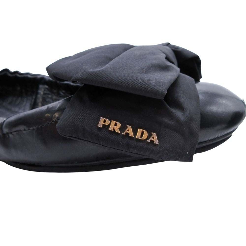 PRADA プラダ ロゴ リボン バレエシューズ ギャザーパンプス ラウンド