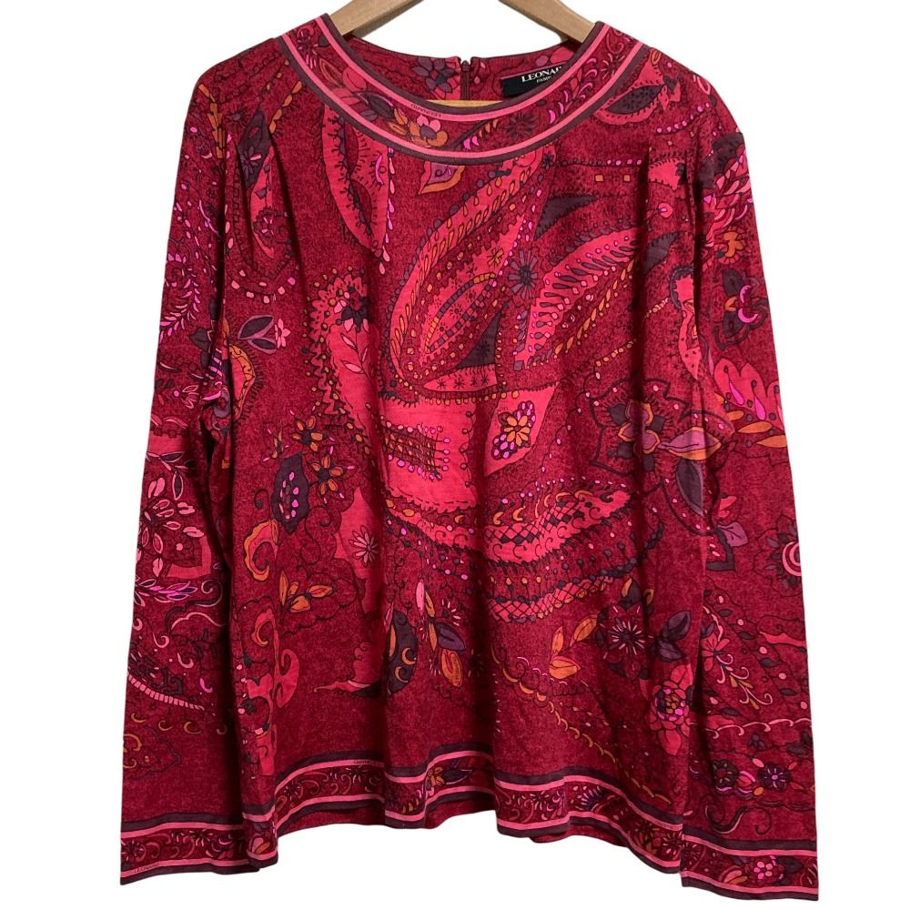 美品✨ LEONARD カットソー （LL） バイカラー レオナール ペーズリー 美品 LEONARD レオナール ペイズリー ショートスリーブ カットソー