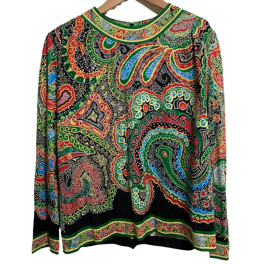 【美品】LEONARD レオナール　カットソー　大きいサイズ　シルク　ペイズリー 美品 LEONARD レオナール ペイズリー フラワープリント ロングスリーブ