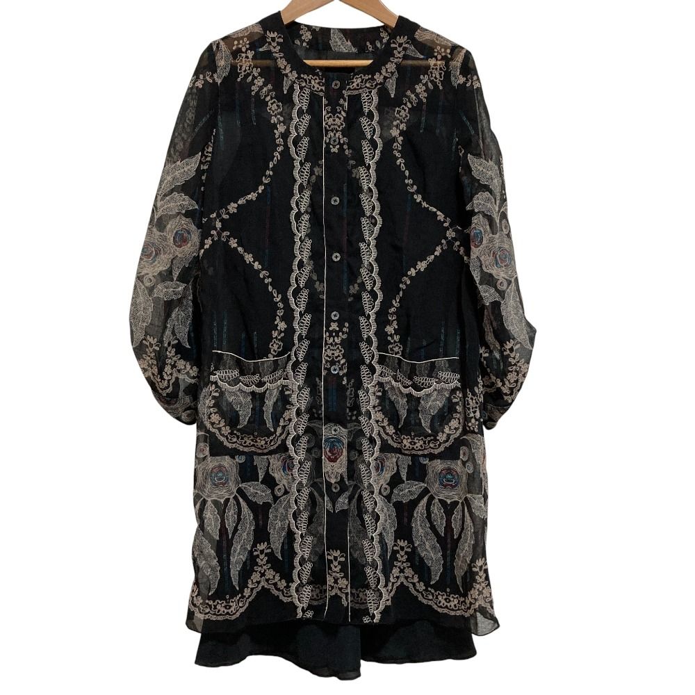 美品 ANNASUI アナスイ エンブロイダリー シアー ミニシャツワンピース  