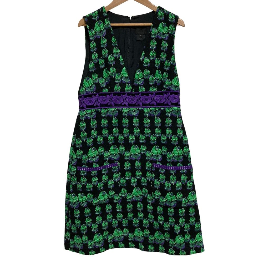 美品 ANNA SUI アナスイ フラワー ジャガード ノースリーブ ワンピース