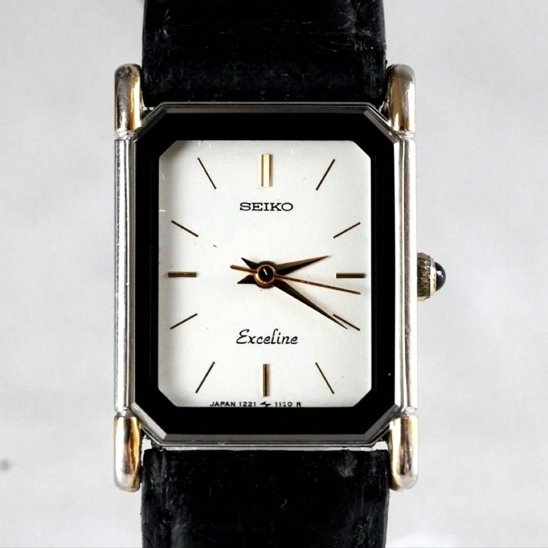  SEIKO セイコー Exceline エクセリーヌ 1221 5820 腕時計 レディース クォーツ コンビ シルバー ゴールド レクタングル 角型 スクエア オクタゴン antique アンティーク ヴィンテージ レトロ 80 s 90 腕時計(クォーツ) 腕時計(アナログ)