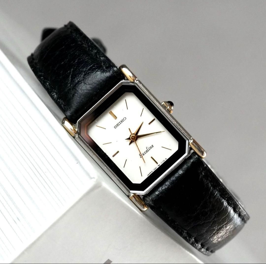 SEIKO セイコー Exceline エクセリーヌ 1221-5820 腕時計 レディース クォーツ コンビ シルバー ゴールド レクタングル 角型 スクエア オクタゴン antique アンティーク ヴィンテージ レトロ 80 s 90