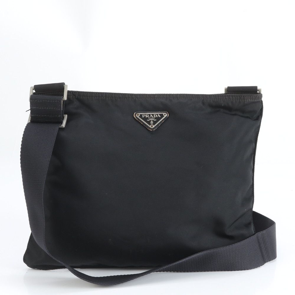 美品 プラダ テスート ナイロン 三角 トライアングル ロゴ レザー