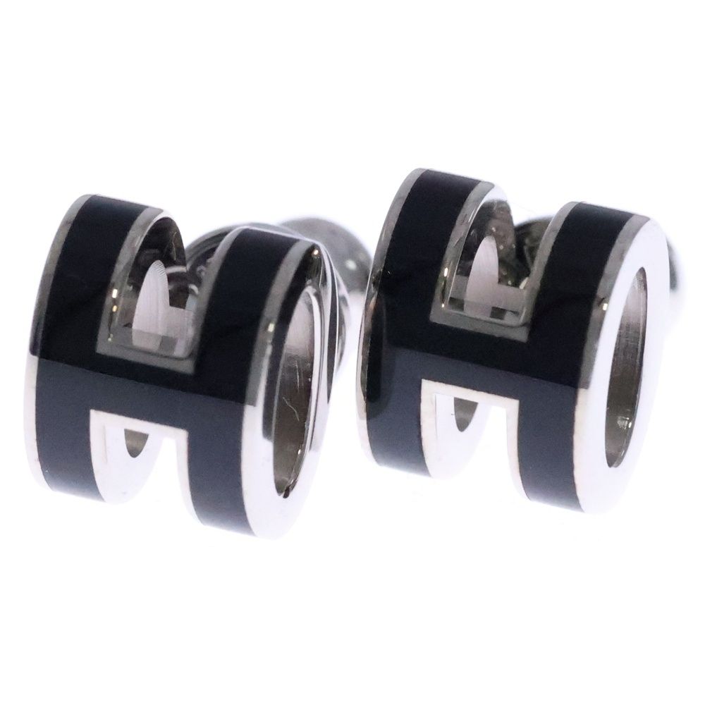 【新品未使用】HERMES エルメス　ポップHミニ ピアス　黒&シルバー HERMES エルメス ピアス ミニ ポップアッシュ H型 黒 (ブラック