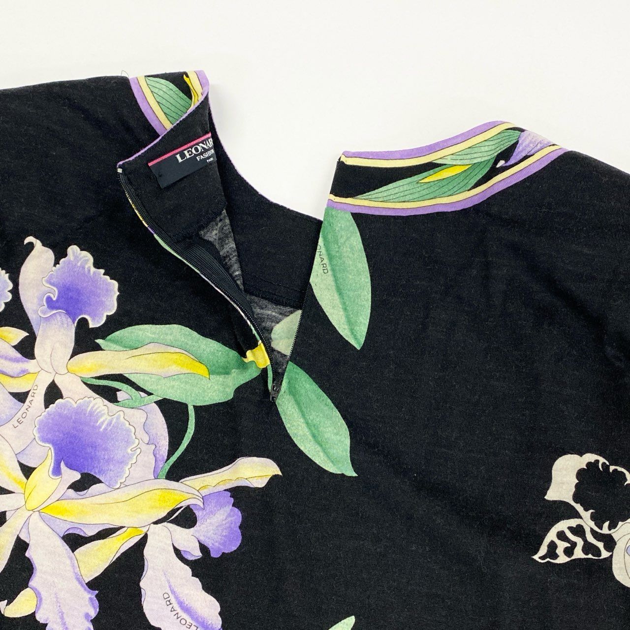 【美品‼︎】LEONARD レオナール カットソー ブルーグリーン 花柄 LL 76k21 LEONARD FASHION レオナール ロングスリーブ カットソー クルー