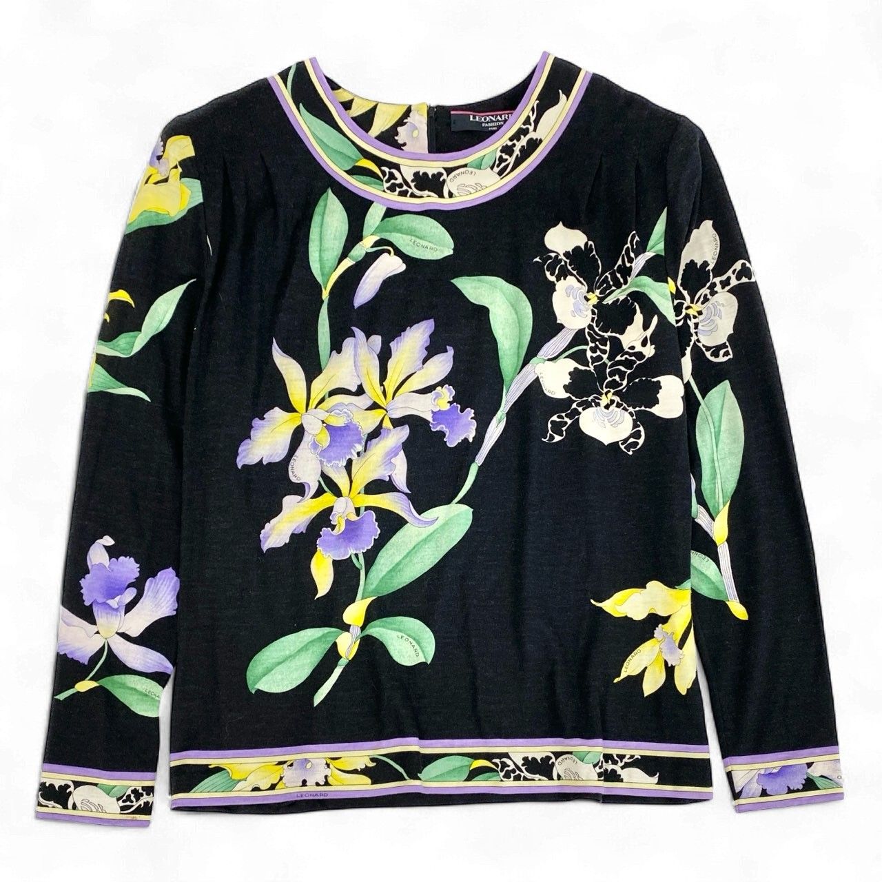 レオナール　花柄ロングスリーブドレス　シルク レオナール 花柄ロングスリーブドレス シルク LEONARD - レオナール