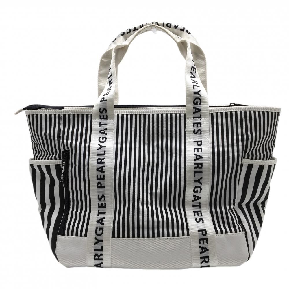 パーリーゲイツ ロッカーバッグ 白×黒 ストライプ ビッグトートバッグ