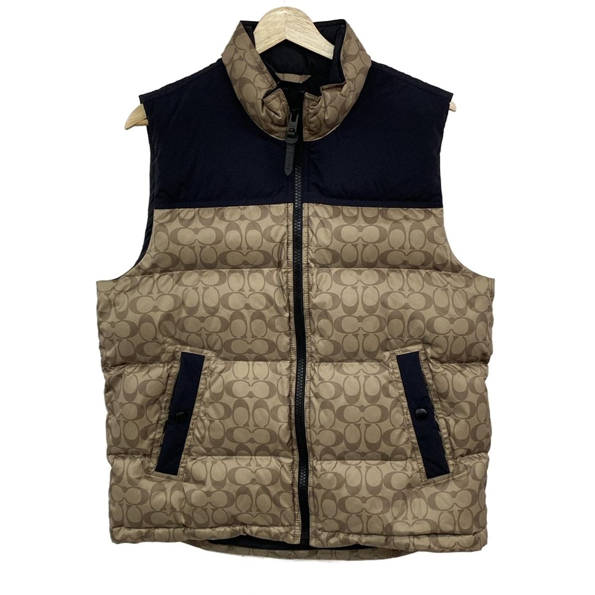 COACH(コーチ) ダウンベスト サイズM - 黒×ダークブラウン×ブラウン 冬