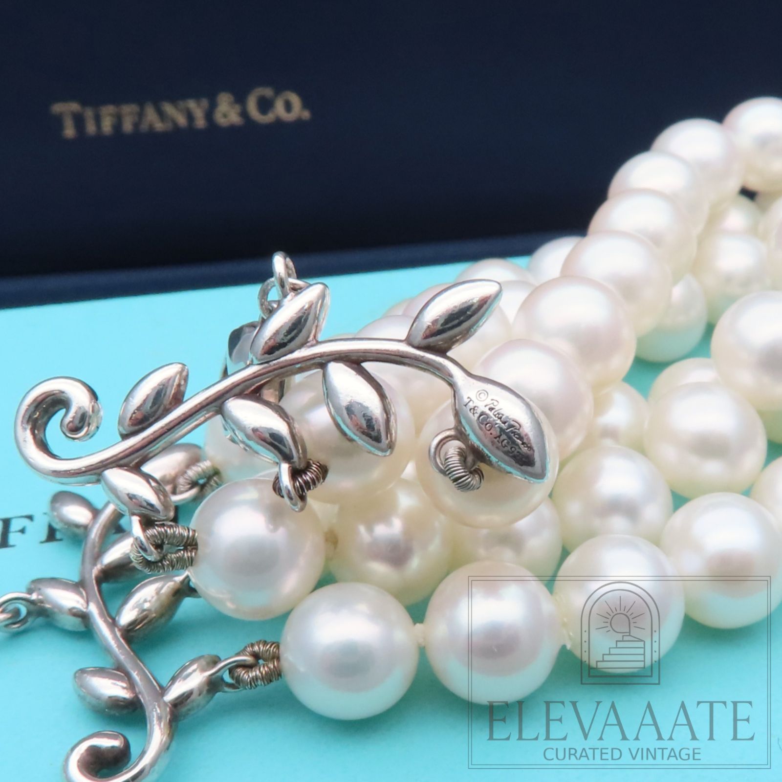 極希少 美品 Tiffany&Co. ティファニー 3連 パール オリーブ リーフ 