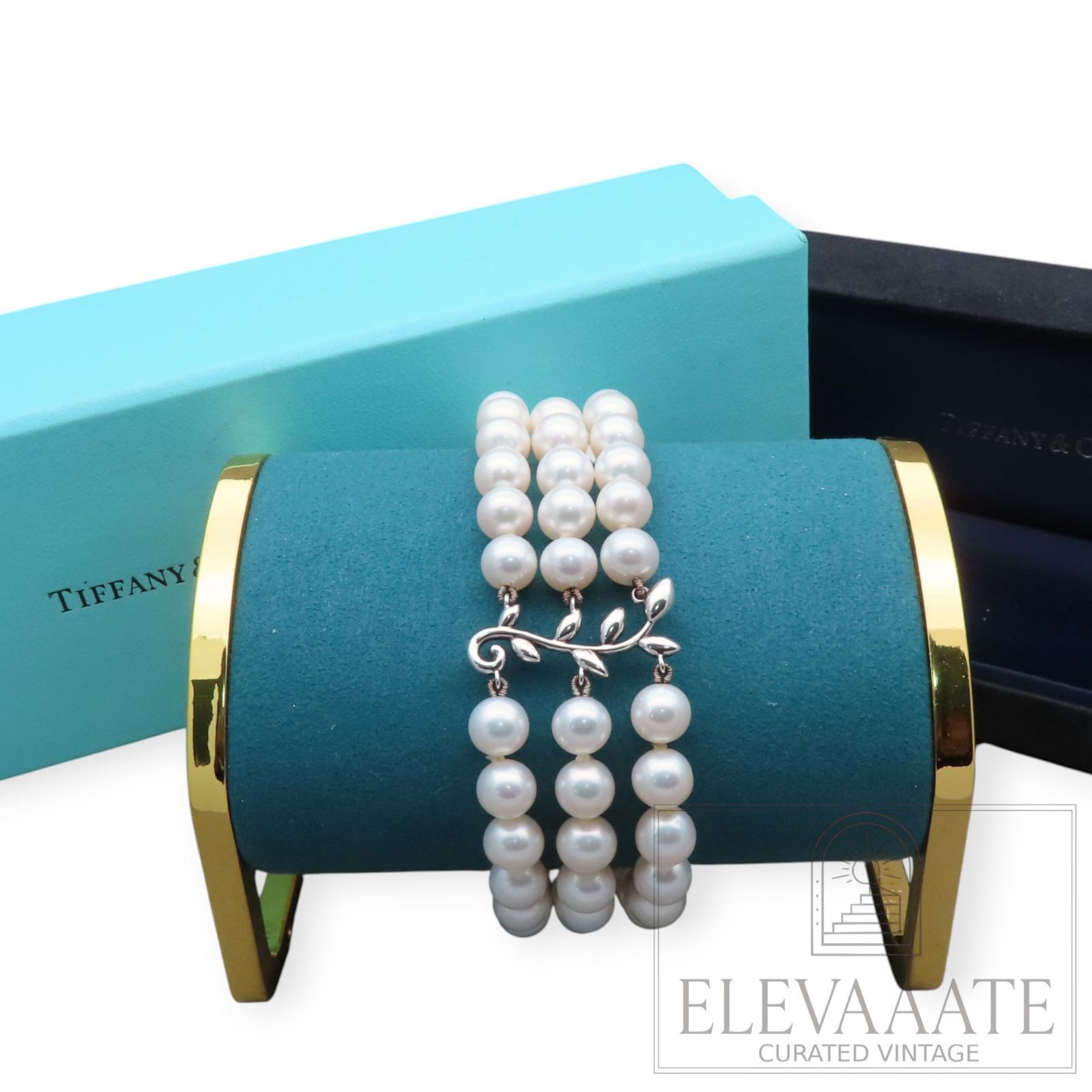 極希少 美品 Tiffany&Co. ティファニー 3連 パール オリーブ リーフ 