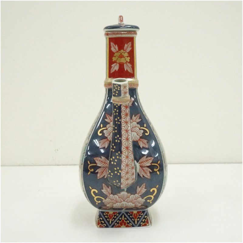 有田焼 林九郎造 染錦牡丹流水文手付面取水注（共箱） 茶道 茶道具