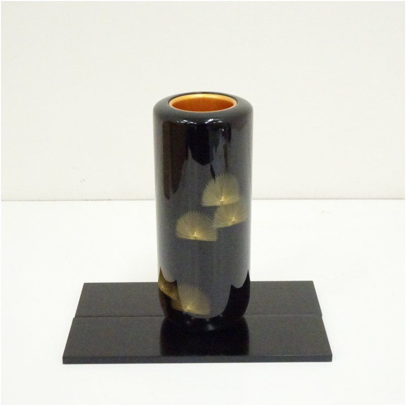 輪島塗 東恒博造 寿松沈金花器（共箱） 花瓶 生け花 花入れ おしゃれ