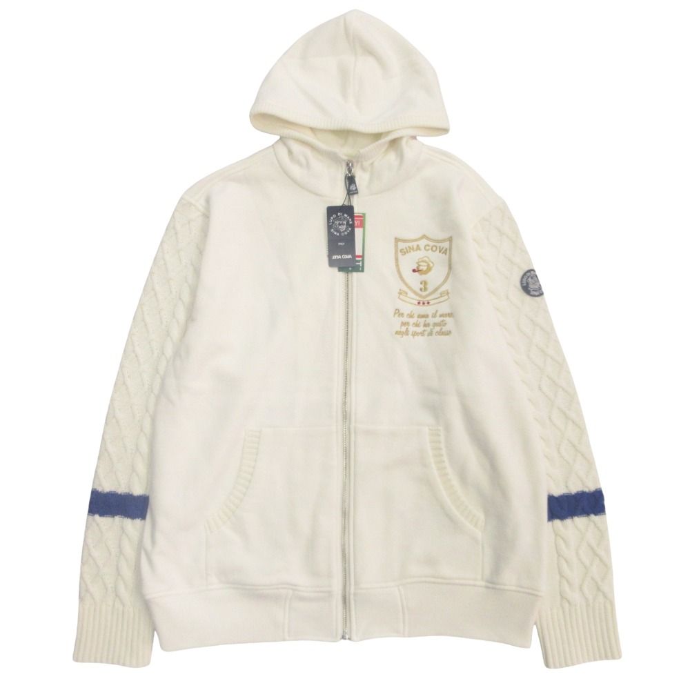 未使用 25aw SINA COVA シナコバ ZIPUPパーカー ジャケット ブルゾン スウェット フーディ ロゴ ニット 切替 LL 白 ホワイト メンズ 古着  USED