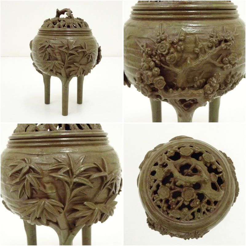 狩野雅信造 松竹梅香炉（共箱） 香道具 お香 おしゃれ かわいい