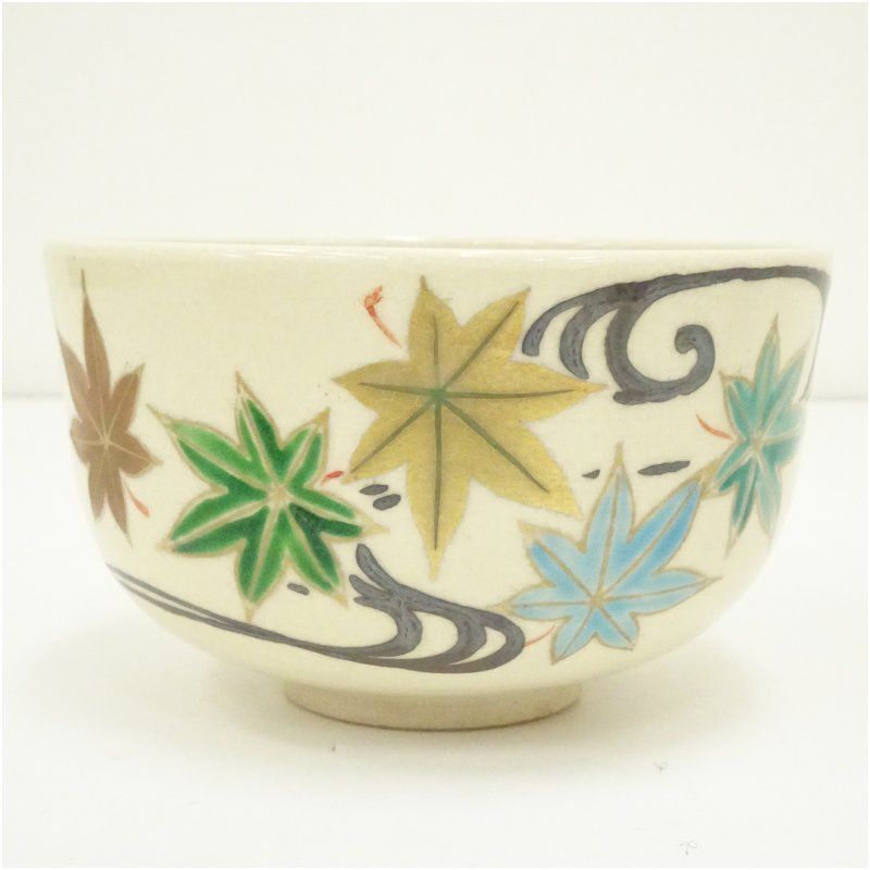 京焼 東雲窯造 色絵紅葉文茶碗（箱付） 茶道 抹茶 おしゃれ 抹茶茶碗