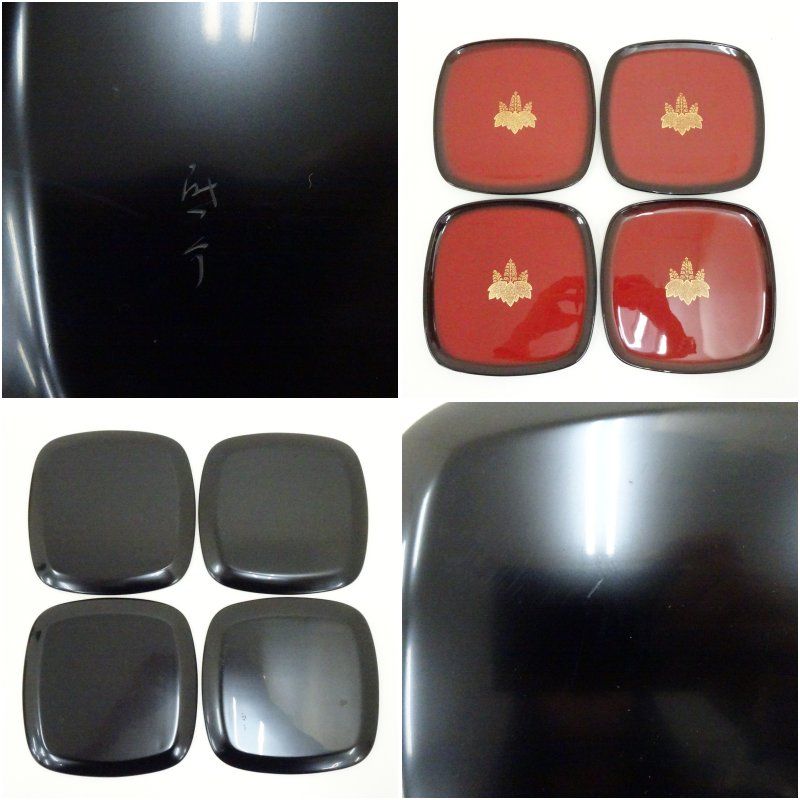 輪島塗　菓子器　木工芸　煎茶道具　新品未使用 輪島塗 小西啓介造 沈金桐文銘々皿5客（共箱） 茶器 菓子器 おしゃれ