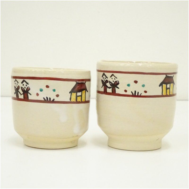 赤膚焼 大塩昭山造 奈良絵夫婦湯呑（共箱） 湯飲み 湯呑み 湯のみ
