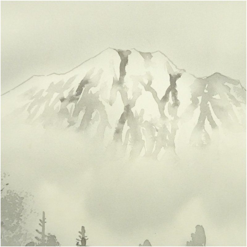 春邦筆 水墨山水 肉筆絹本掛軸（共箱） 掛け軸 床の間 書 おしゃれ