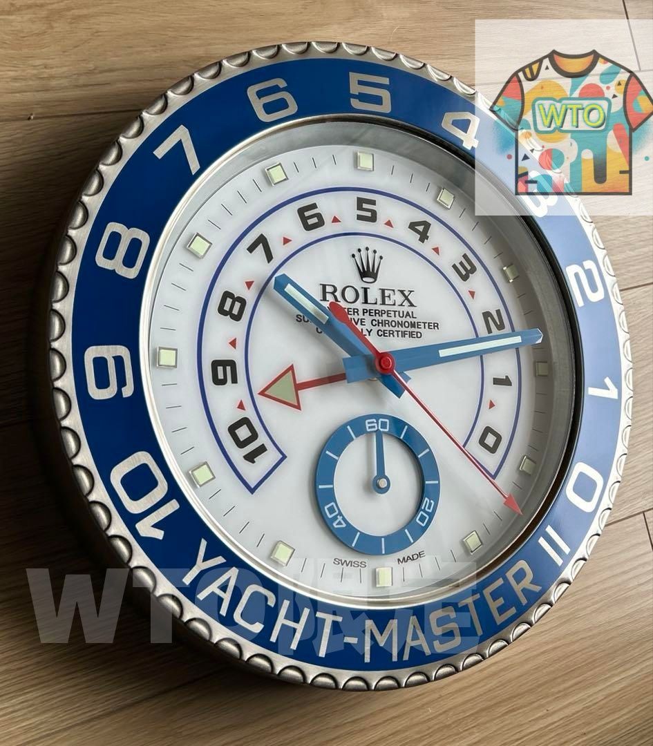 海外販促用ROLEX 掛け時計 ヨットマスター  シルバー/ブルーベゼル-WTO