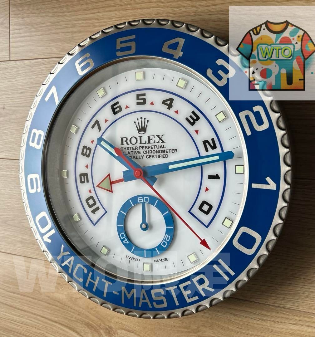 海外販促用ROLEX 掛け時計 ヨットマスター  シルバー/ブルーベゼル-WTO