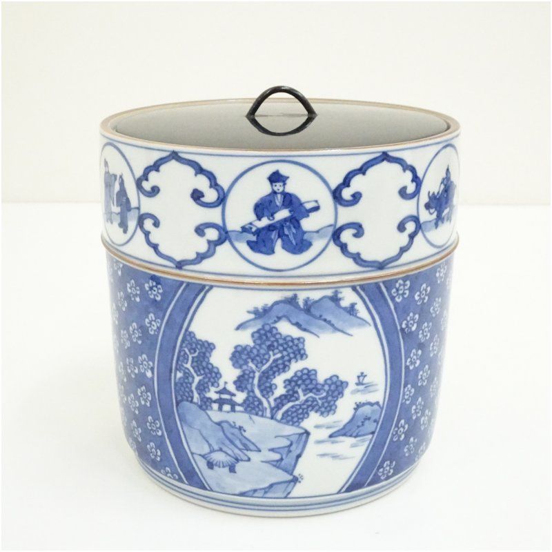 京焼 清閑寺窯 杉田祥平造 祥瑞丸紋人物窓枠山水画水指（共箱） 水指し