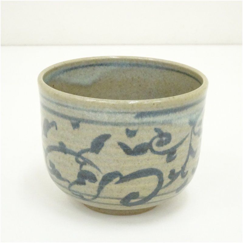 膳所焼 岩崎新定造 灰釉染付茶碗（共箱） 茶道 抹茶 おしゃれ 抹茶茶碗