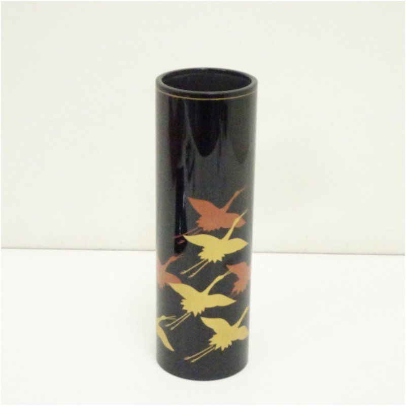 輪島塗 漆器 花器 鶴の絵柄 木製収納箱付き 輪島塗 漆器 花器 鶴の絵柄 木製収納箱付き