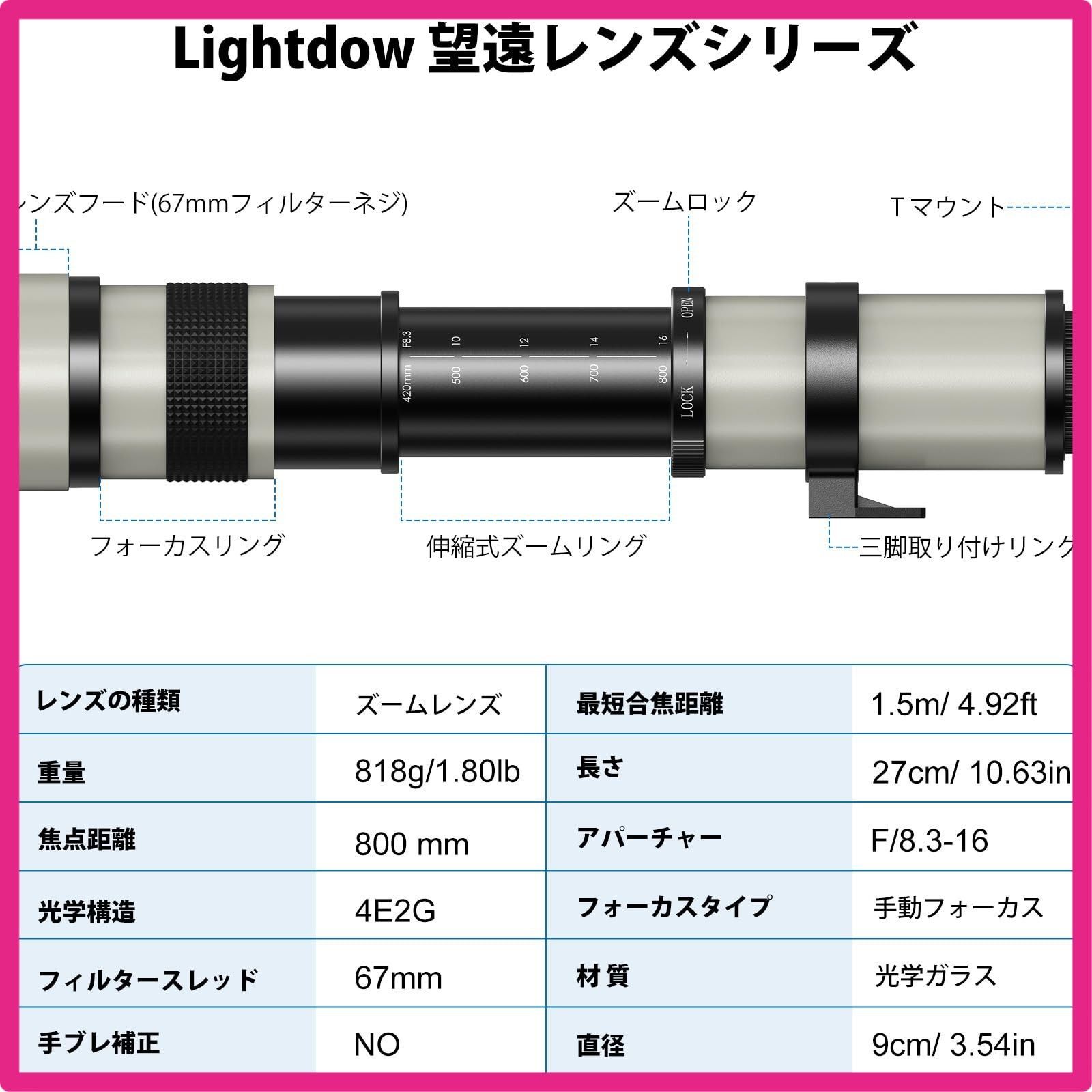 For キヤノン(Canon) EF DSLR用 Lightdow 望遠ズームレンズ 420-800mm