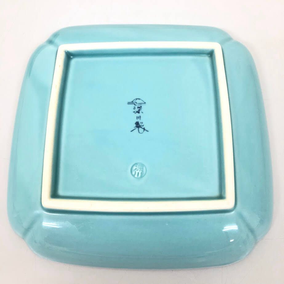 ss8117 【中古】 深川製磁 和皿 4枚セット 水色 スクエア ブルー 取り