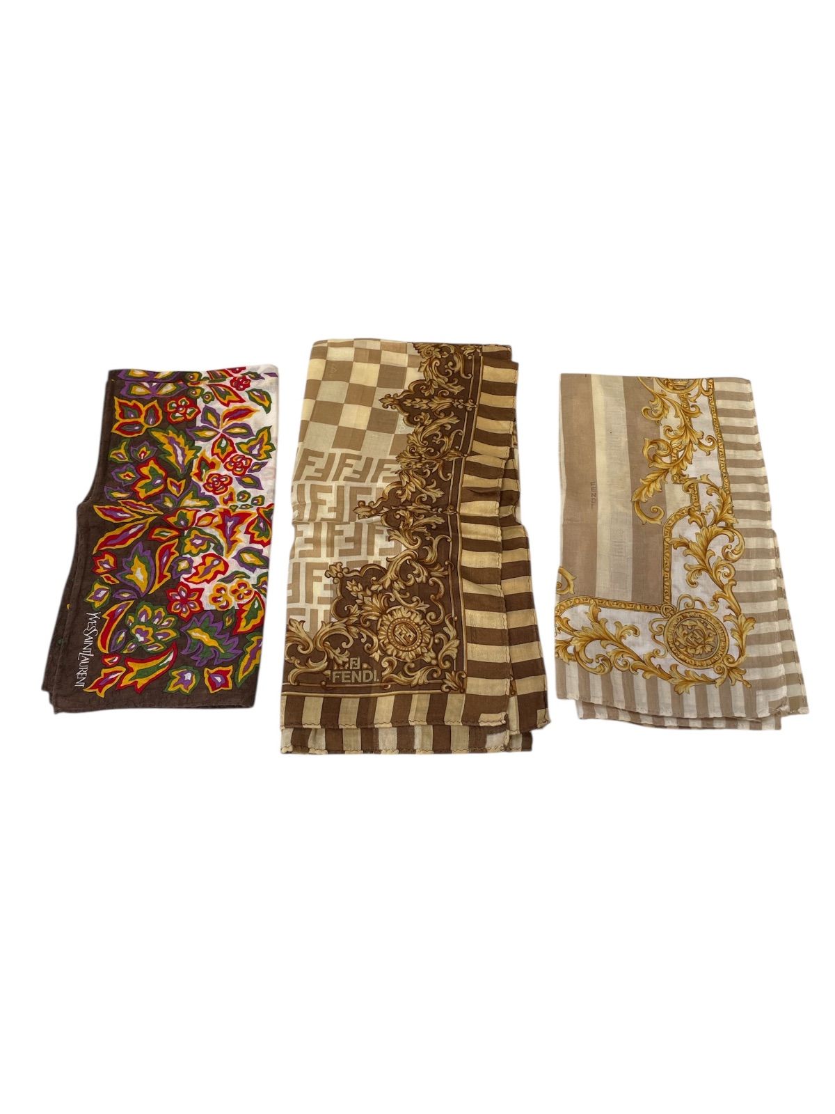 Z1597 ハンカチ3枚セット FENDI フェンディ YVES SAINT LAURENT イヴ