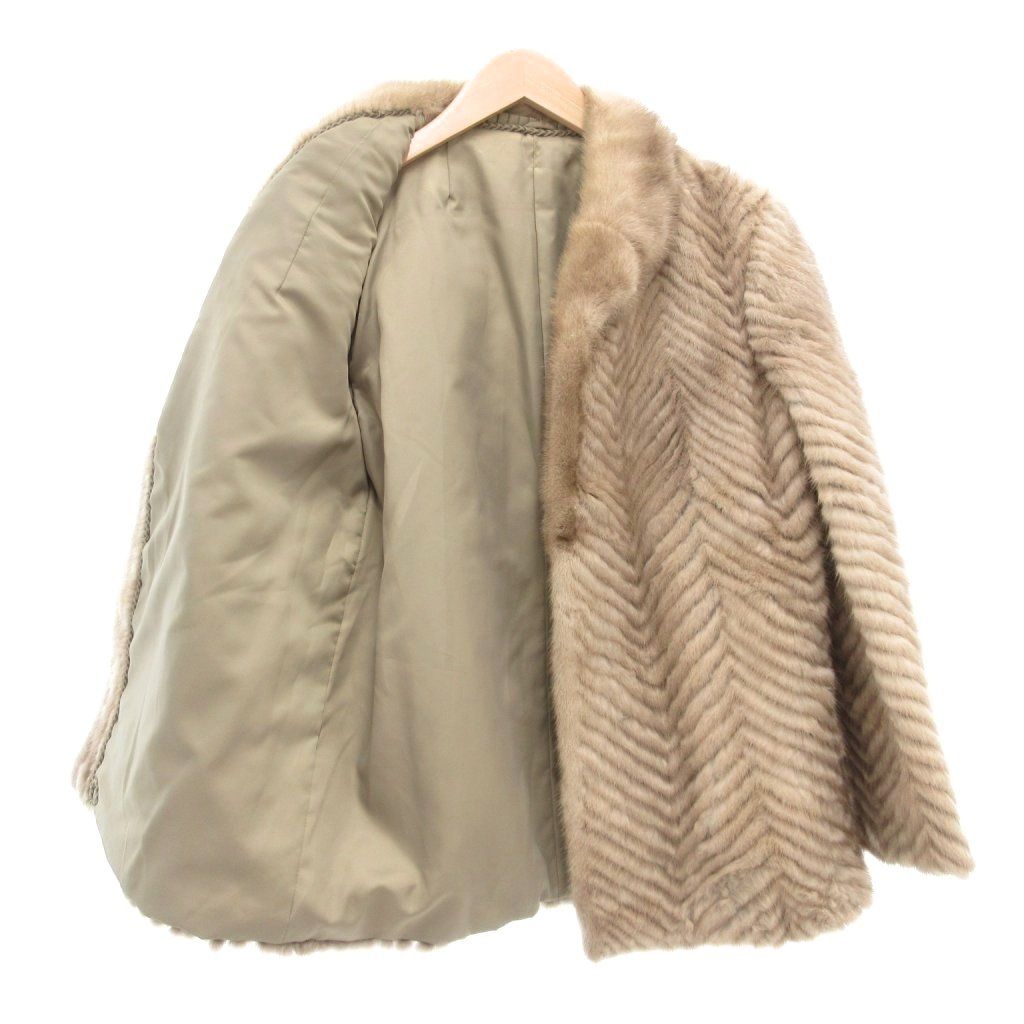 【中古】ノーブランド ファーコート 13 毛皮 ミンクファー シェブロンカット ミドル ハーフ丈 ベージュ /AE ■GY18 ノーブランド ファーコート 13 毛皮 ミンクファー シェブロンカット