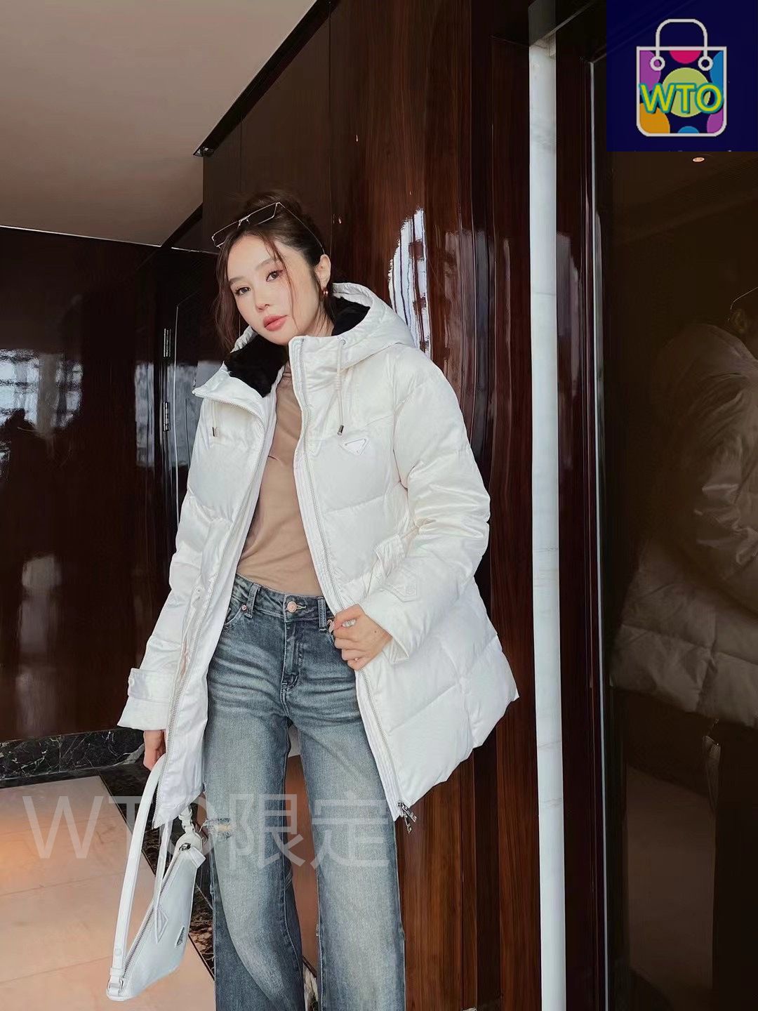 今日特価】PRDプラダ ベルト付き連帽ショートダウンジャケット