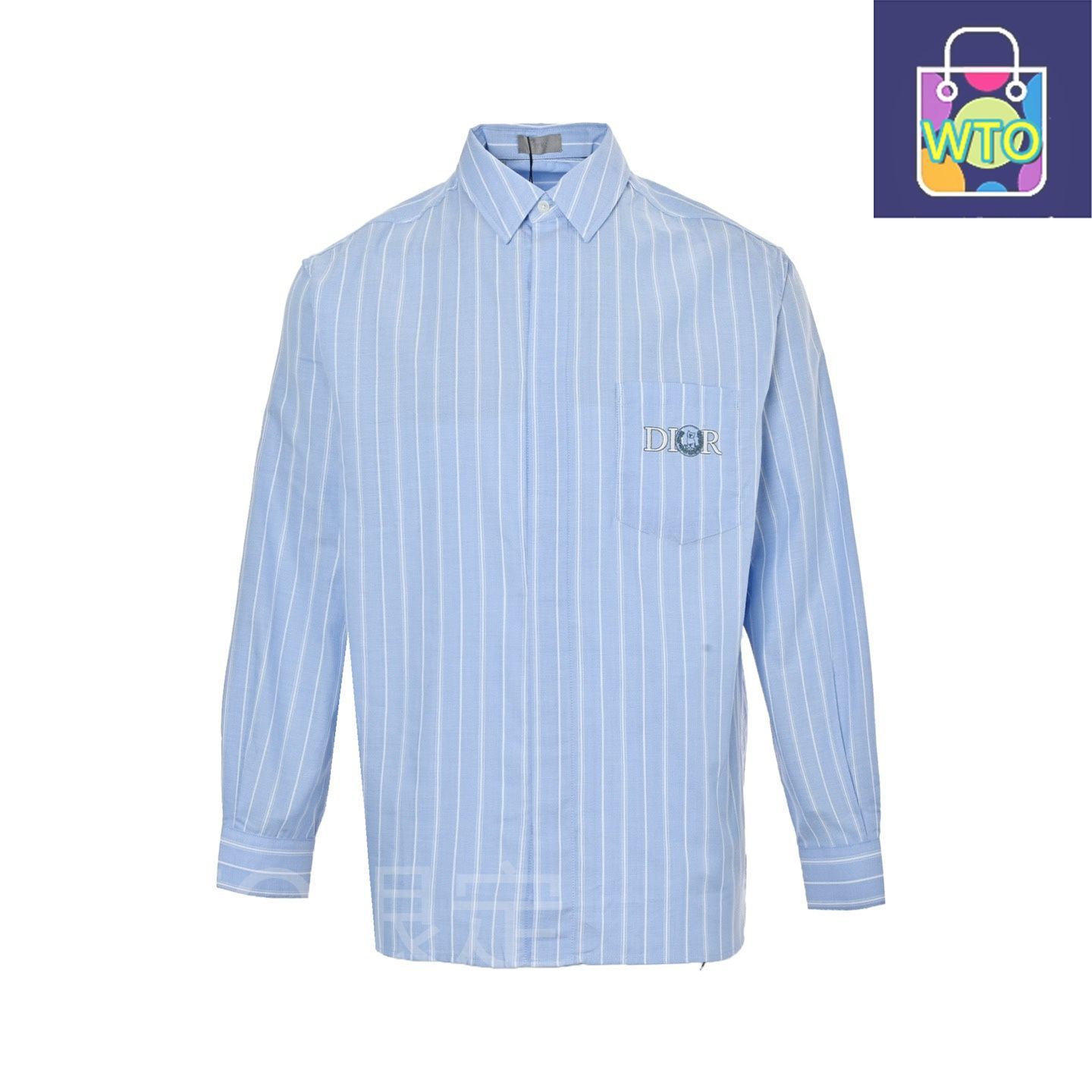 今日特価】Dior ディオール ストライプ刺繍シャツ ブルーコットン