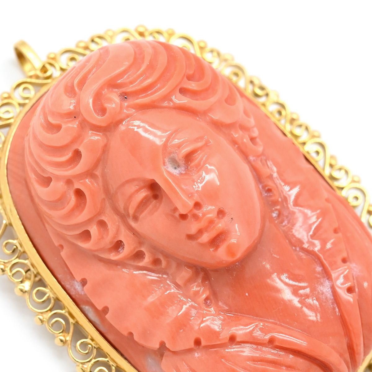 ♡美品·手彫りミセス婦人用ヴィンテージカメオブローチ珊瑚♡ ♡美品·手彫りミセス婦人用ヴィンテージカメオブローチ珊瑚♡