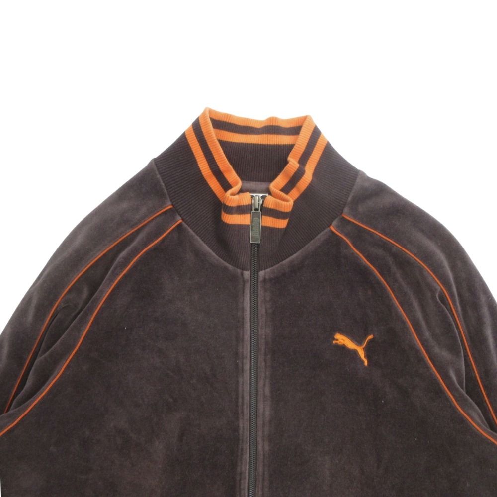 希少ブラウンベロアXL⭐️PUMA トラックジャケット プーマロゴ 茶×黒オレンジ 良品 PUMA プーマ ベロア トラック ジャケット ブルゾン ジャージ