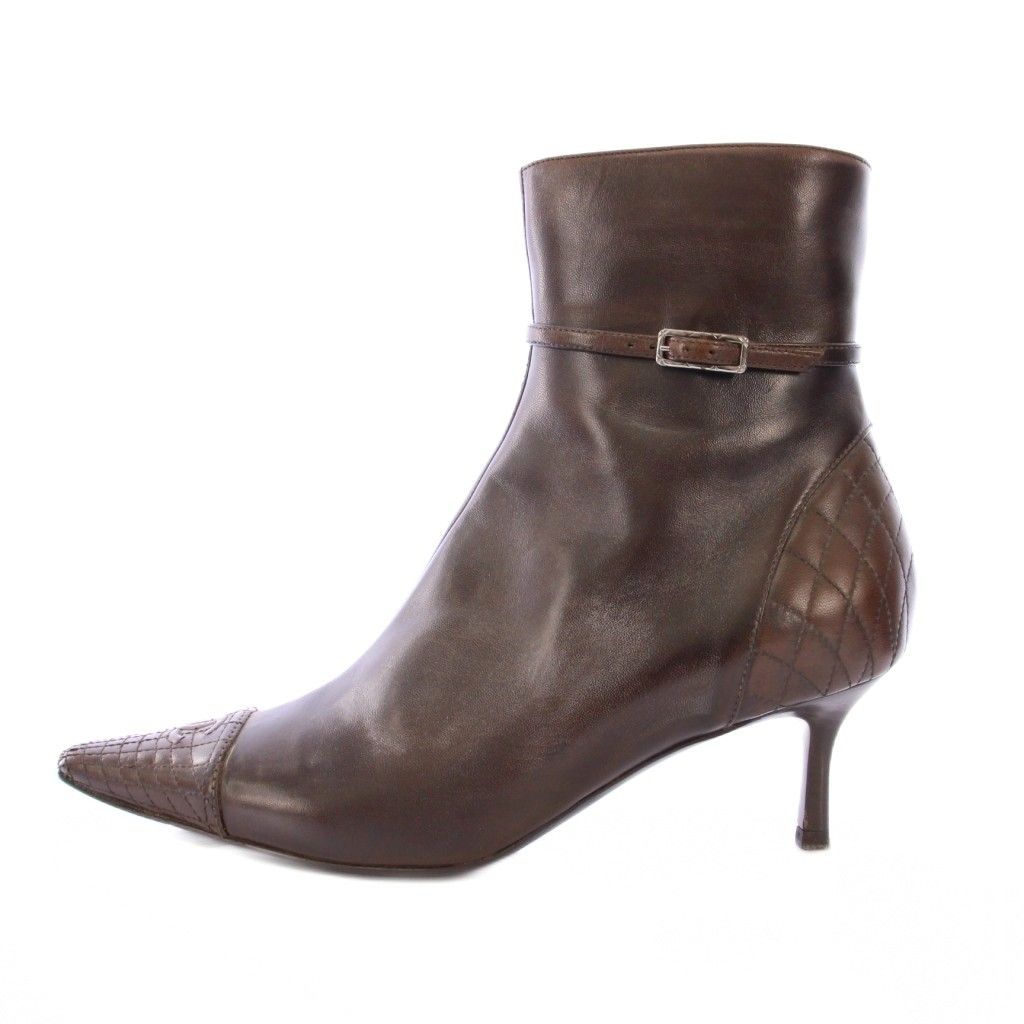 シャネル CHANEL ショートブーツ ポインテッドトゥ ハイヒール レザー