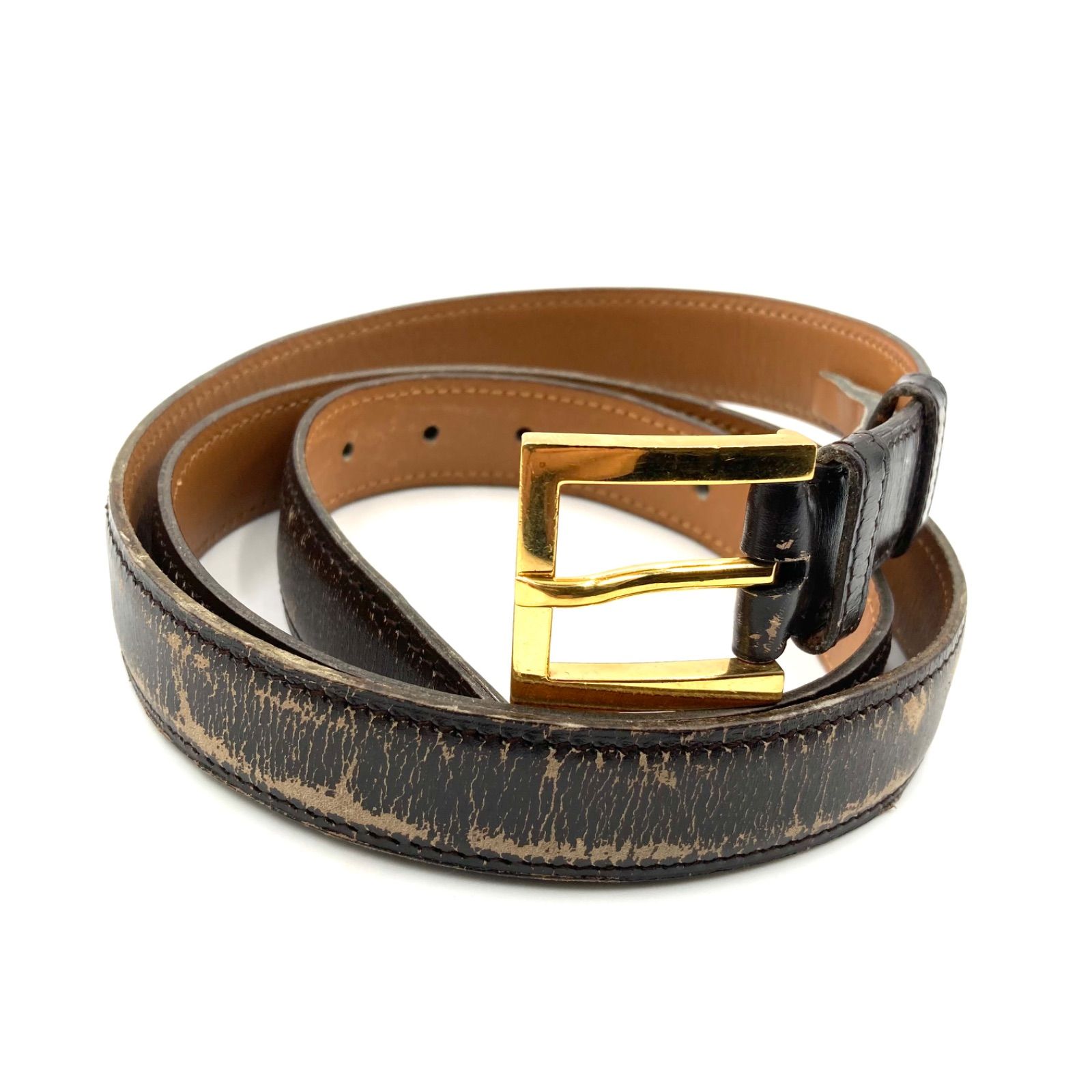 □稀少□HERMES エルメス レザーベルト ダークブラウン ゴールド金具