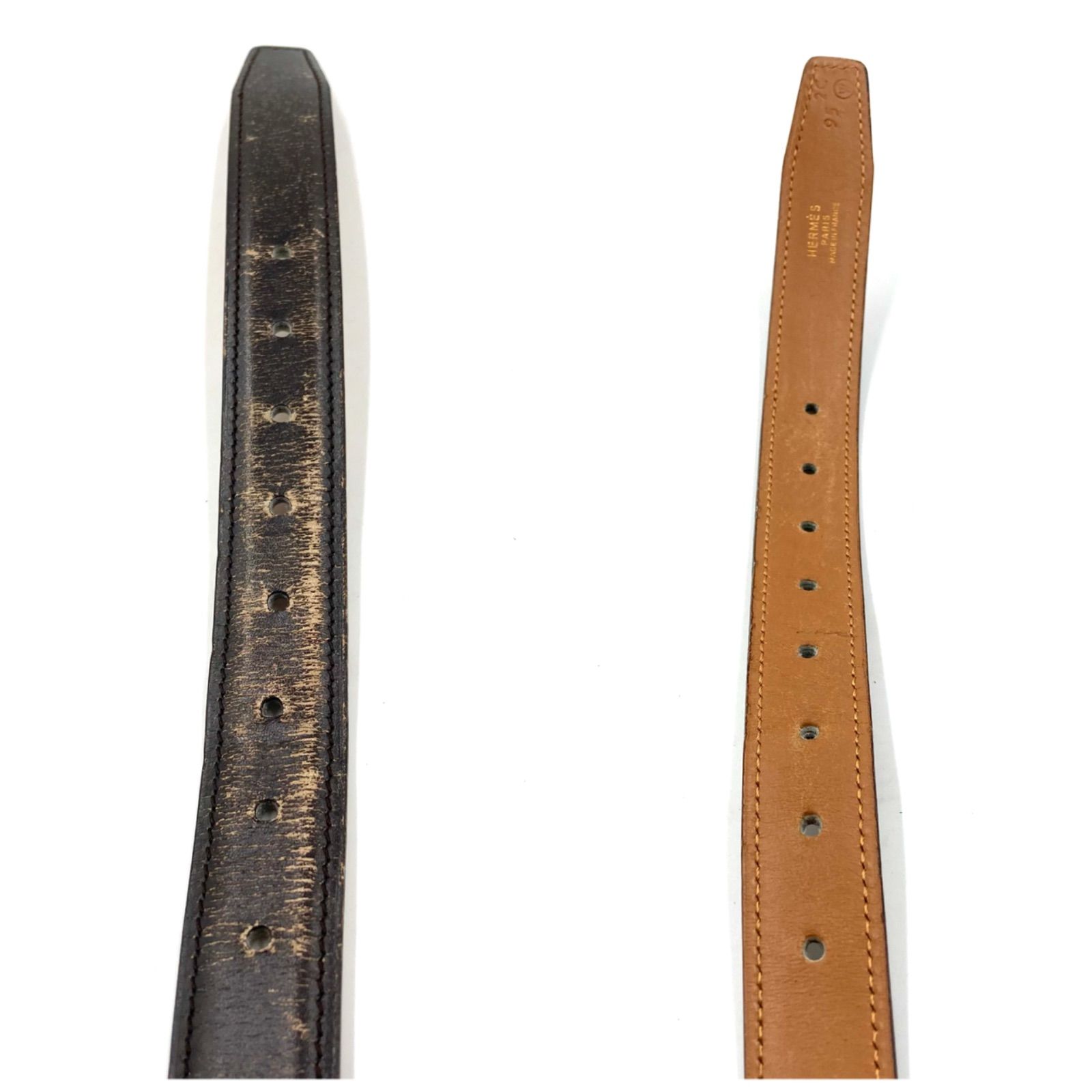 □稀少□HERMES エルメス レザーベルト ダークブラウン ゴールド金具
