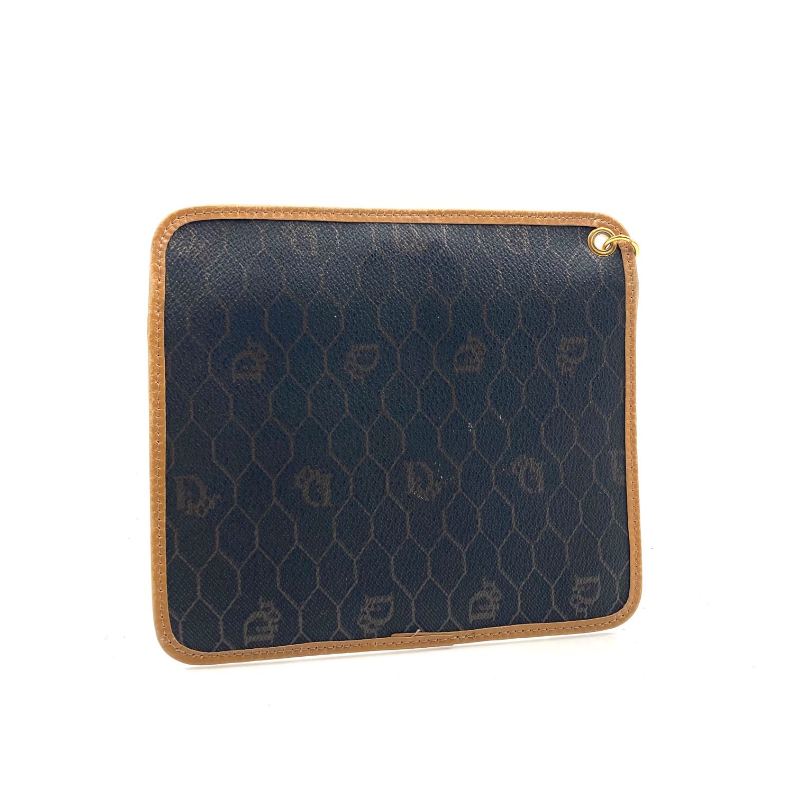 クリスチャン・ディオールのブラウンキャンバスポーチ □極美品□Christian Dior クリスチャンディオール ハニカム柄