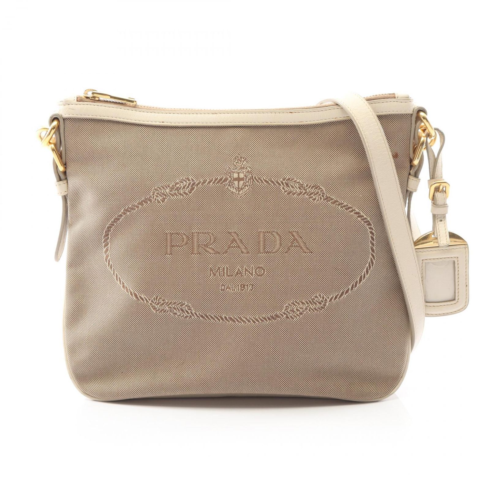 本物希少 PRADA スタッズ　ショルダーバッグ ベージュ ロゴ　ジャガード プラダ PRADA ショルダーバッグ LOGO JACQUARD ロゴジャガード