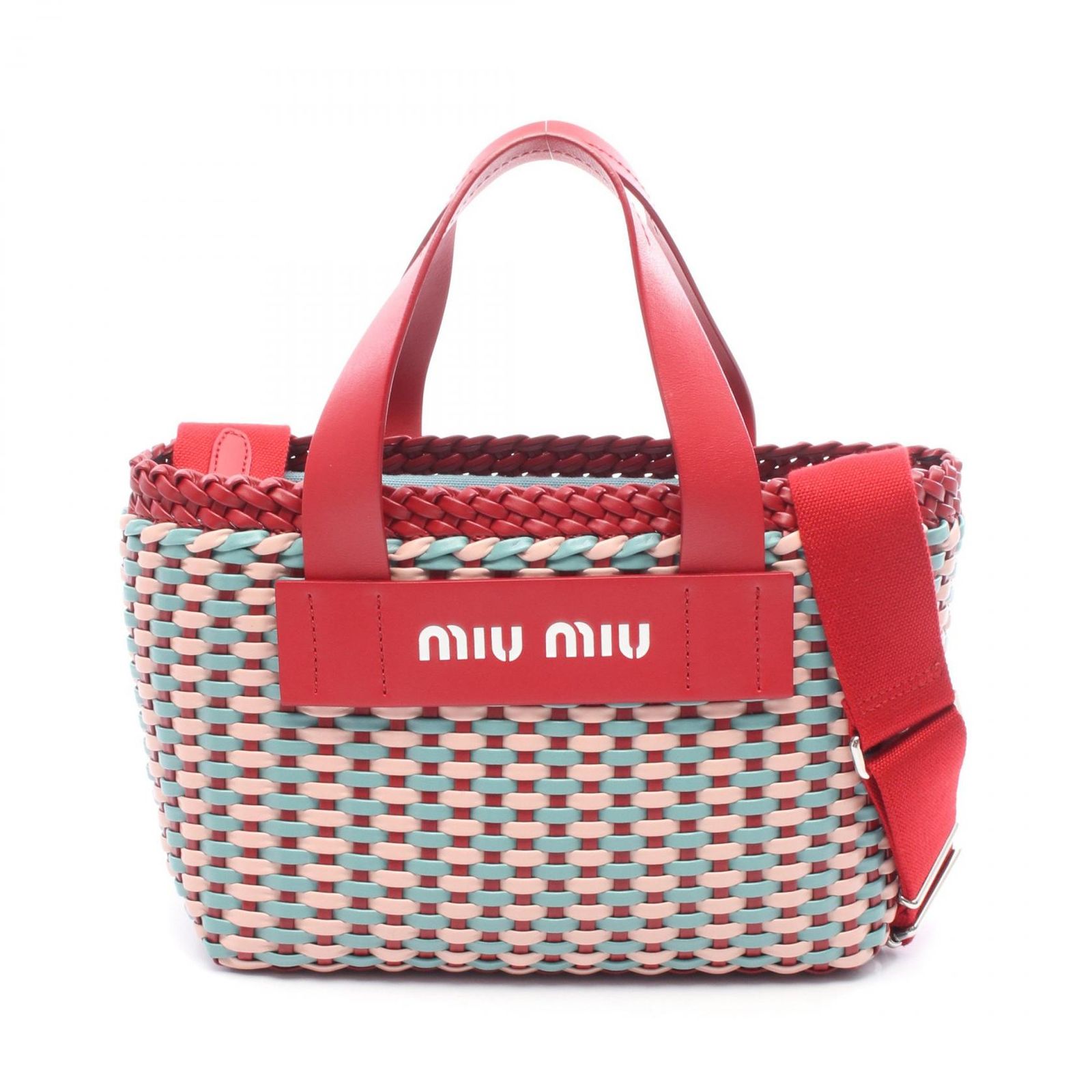 ミュウ ミュウ Miu Miu ハンドバッグ INTRECCIO 5BA077 ブルー/レッド 