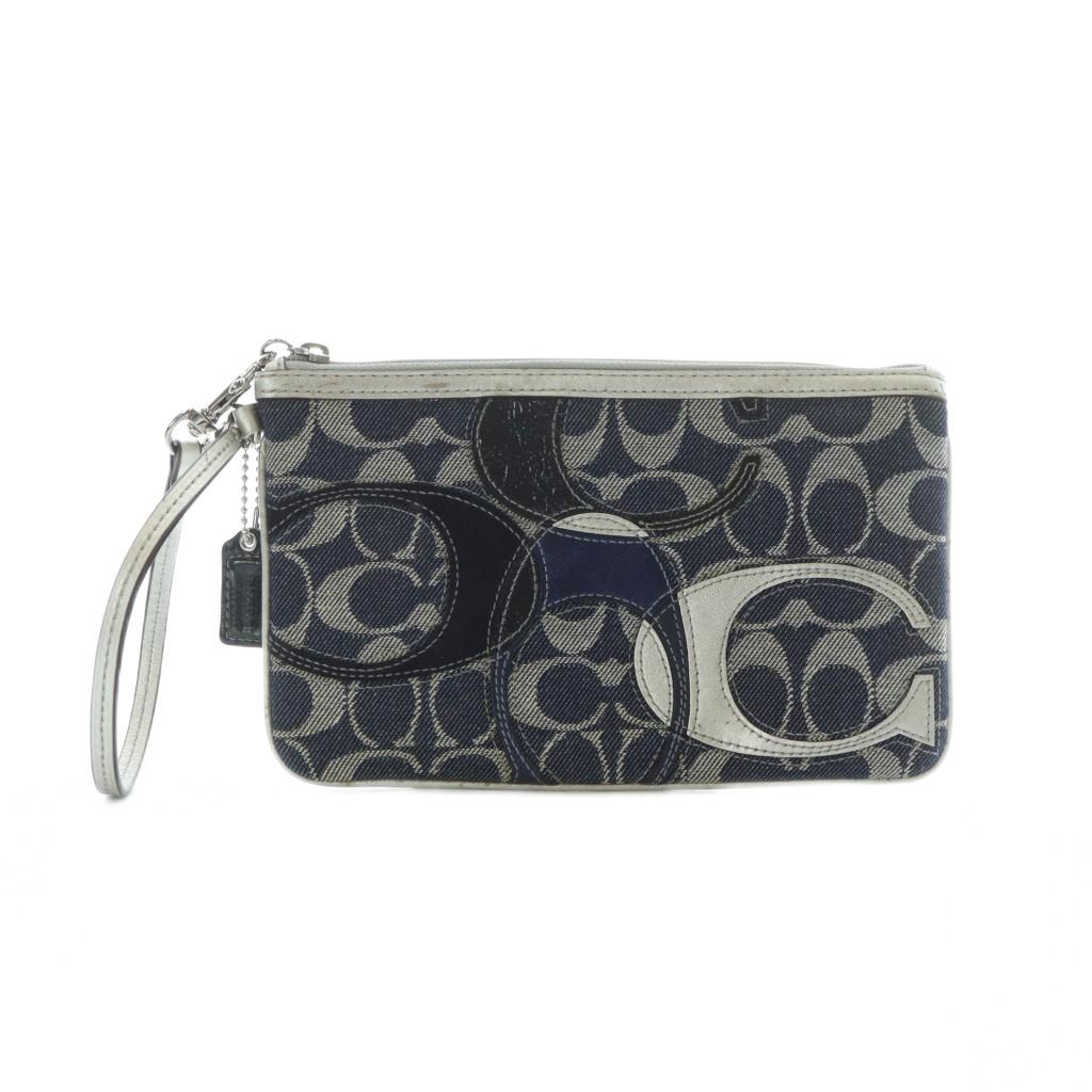 コーチ COACH シグネチャー リストレット ポーチ デニム レザー
