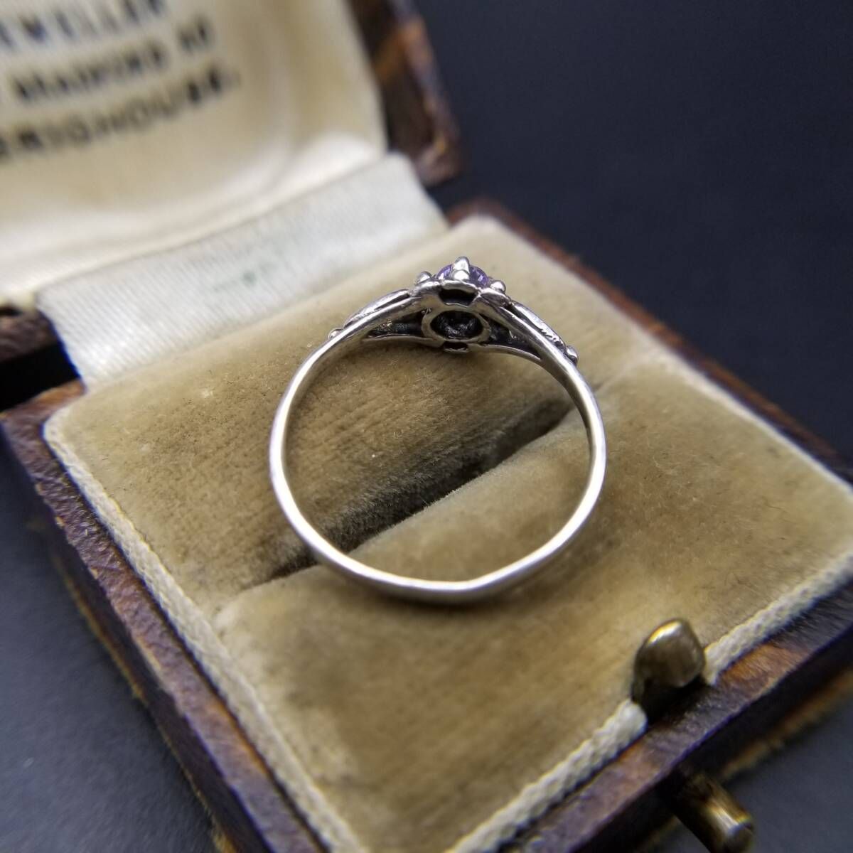 クリアストーン ラウンド 上品 925 シルバー ヴィンテージ リング 銀