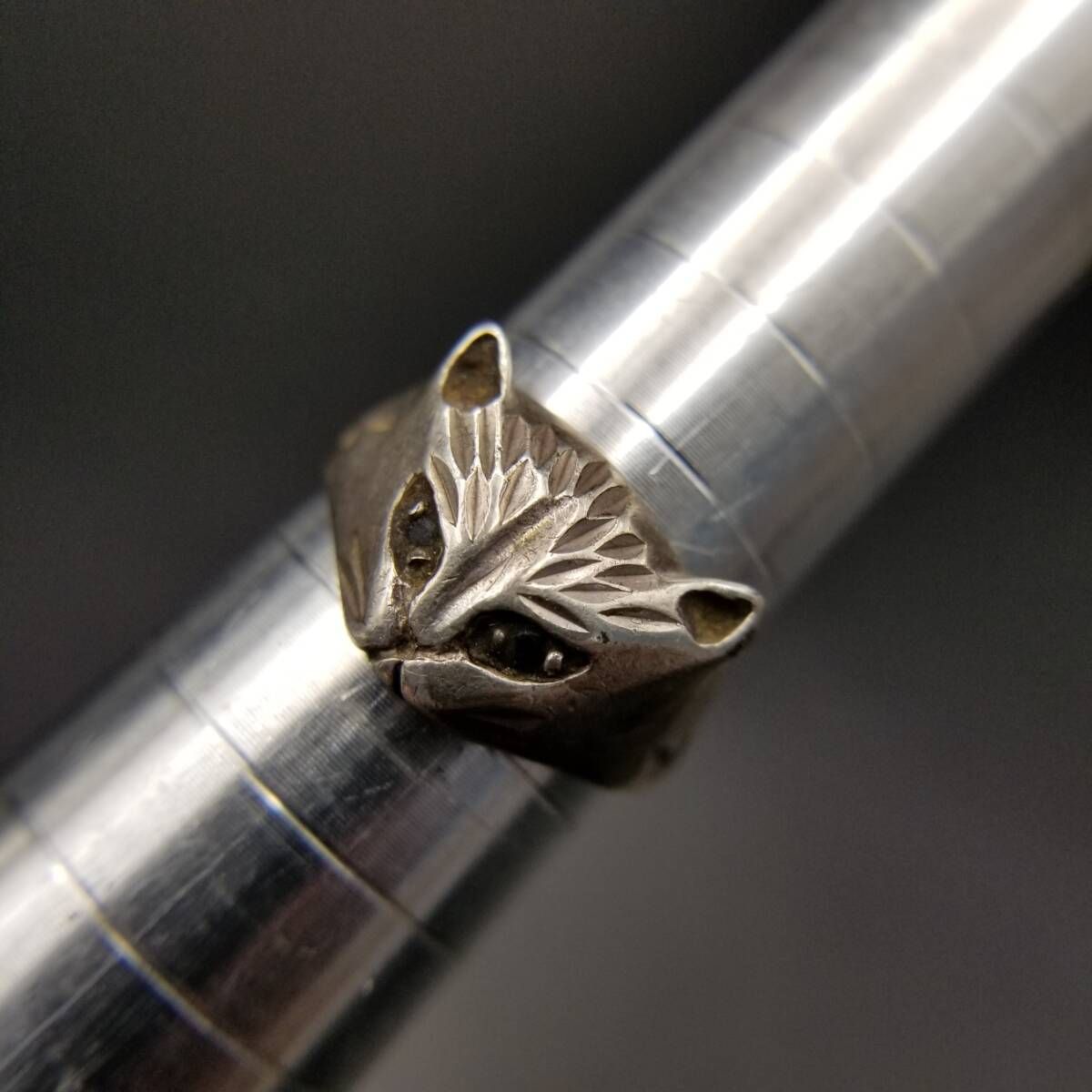 猫の顔 ブラックアイ 925 シルバー ヴィンテージ キャット リング 指輪