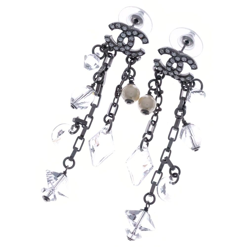 ✨️極美品✨️ シャネル ココマーク ラインストーン キューブ ピアス シルバー CHANEL (シャネル) ココマーク ラインストーン スイングピアス