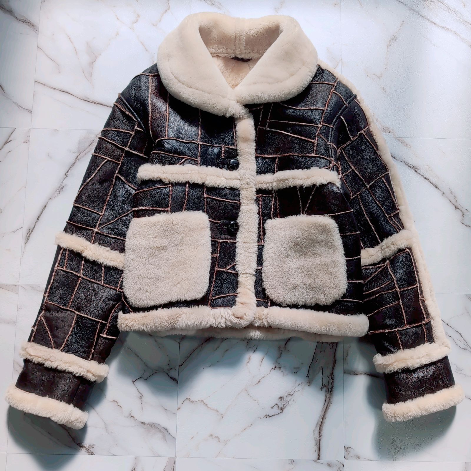 Ohka Lamb GINZA TOKYO ムートンジャケット パッチワーク B-3 リアル